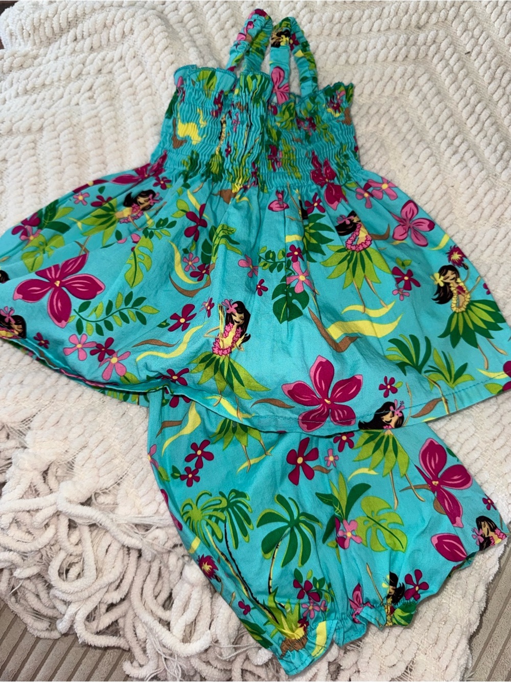 RJC Infant Hawaiian Turquoise Floral Hula Print Sundress and Bloomers Set
